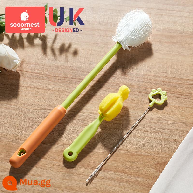 Bàn chải bình sữa silicone cho bé đặc biệt bàn chải núm vú giả bàn chải ống hút bàn chải bình nước bàn chải súc rửa bàn chải làm sạch bộ bàn chải làm sạch - [Ster Green] Bộ ba cọ đầu cọ gấp được nâng cấp