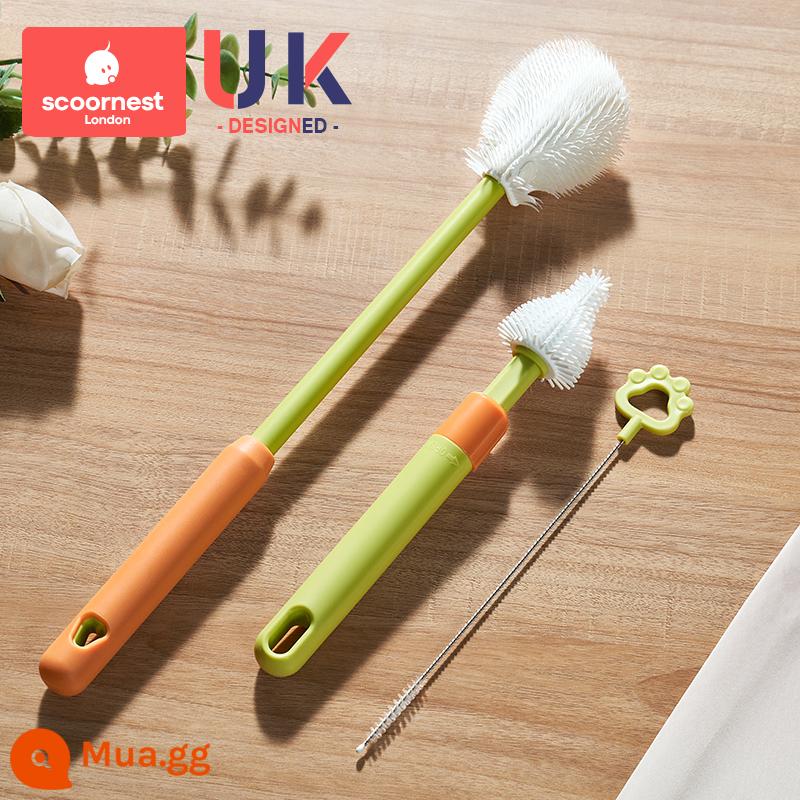 Bàn chải bình sữa silicone cho bé đặc biệt bàn chải núm vú giả bàn chải ống hút bàn chải bình nước bàn chải súc rửa bàn chải làm sạch bộ bàn chải làm sạch - [Ster Green] Bộ ba đầu bàn chải silicone có thể gấp lại được nâng cấp