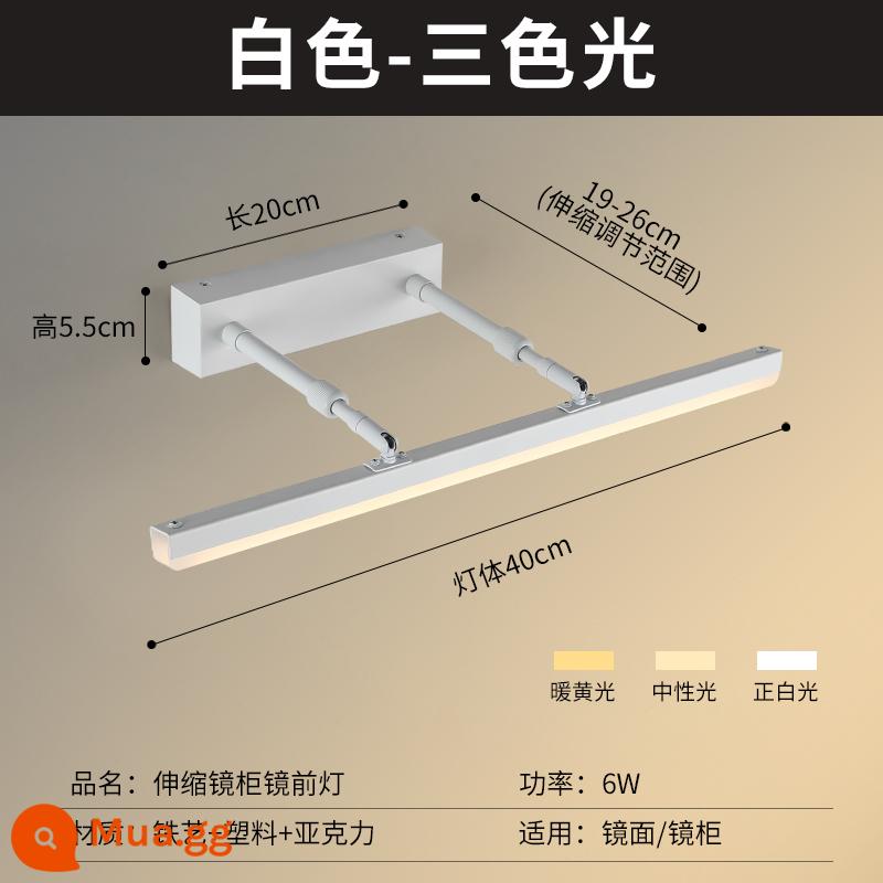 Đèn trước gương, đèn led phòng thay đồ không đục lỗ tủ gương phòng tắm đặc biệt phòng tắm có thể thay đổi ánh sáng gương đèn đèn tường Bắc Âu đơn giản - Model màu trắng [6W /40CM] ba màu