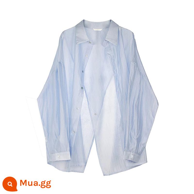 Áo Sơ Mi Tencel Xẻ Tà Xanh Dương Mùa Hè Nữ Mỏng Thiết Kế Dáng Người Nhỏ Áo Cardigan Chống Nắng Cao Cấp Mỏng - [màu xanh nhạt]