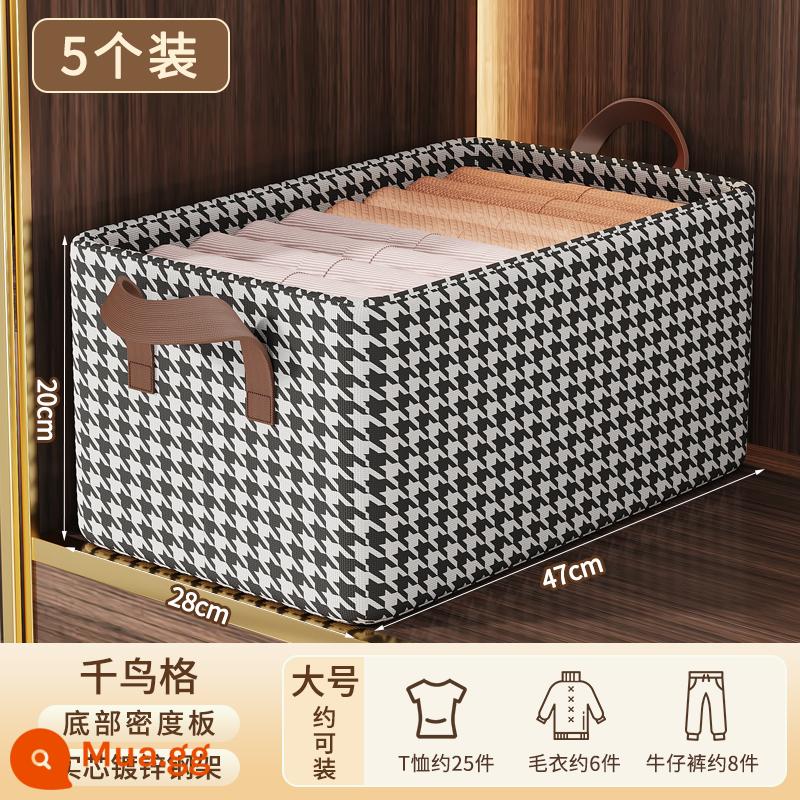 Houndstooth quần áo hộp bảo quản nhà ngăn kéo-loại tủ quần áo lớp hiện vật cho quần áo hộp bảo quản giỏ đựng đồ - Kích thước lớn-47*28*20cm-5 miếng [khung thép dày/tấm cứng đáy/vật liệu thân thiện với da]