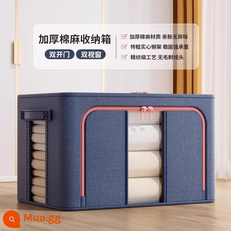 Chất liệu cotton dày và vải lanh hộp bảo quản quần áo vải hoàn thiện quần áo hộp gấp tủ quần áo lớn giỏ đựng túi hộ gia đình hiện vật - Mẫu cửa sổ đôi màu xanh chàm-vải cotton và vải lanh [được gia cố và làm dày]