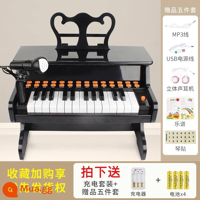 Đồ chơi đàn organ điện tử cho trẻ em người mới bắt đầu có thể chơi đàn piano cho bé 3-6 tuổi xếp hình 2 món quà sinh nhật bé trai và bé gái 5 - 1701 màu đen+sạc*1+pin sạc*4