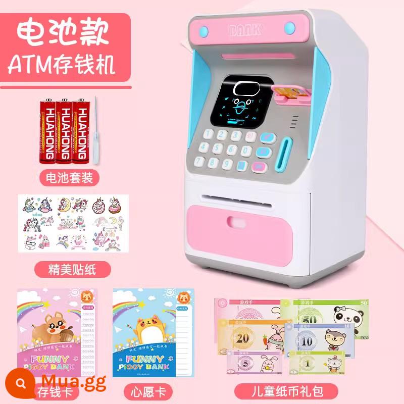 Tiền gửi tự động ATM dành cho trẻ em và heo đất tiết kiệm máy rút tiền chỉ có thể ra vào ô mật khẩu dành cho bé trai và bé gái 2023 mới - Máy ATM nhận dạng khuôn mặt-Hồng [Truy vấn số dư nâng cấp] Phiên bản pin