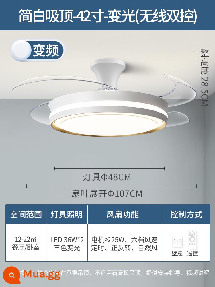 Lingwang Vô Hình Quạt Trần Đèn 2022 Mới Quạt Trần Đèn Nhà Tích Hợp Đèn Chùm Phòng Khách Phòng Ăn Phòng Ngủ Quạt Trần Đèn - [Toàn phổ] Trần trắng đơn giản 42 inch - tần số thay đổi gió 6 tốc độ - ánh sáng thay đổi - cắt đôi