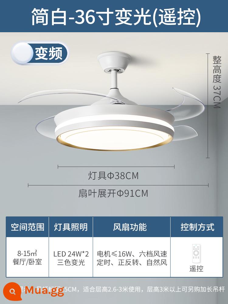Lingwang Vô Hình Quạt Trần Đèn 2022 Mới Quạt Trần Đèn Nhà Tích Hợp Đèn Chùm Phòng Khách Phòng Ăn Phòng Ngủ Quạt Trần Đèn - [Toàn quang phổ] Màu trắng đơn giản 36 inch - gió 6 tốc độ tần số thay đổi - ánh sáng thay đổi - điều khiển từ xa