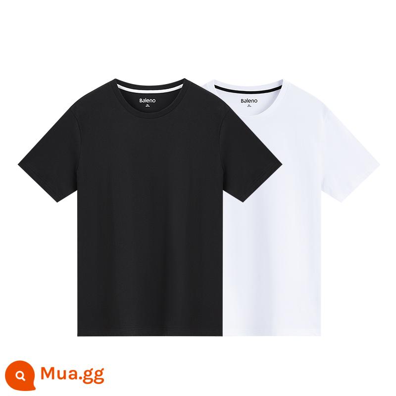 [2 cái] Áo thun ngắn tay Baleno dành cho cả nam và nữ Áo sơ mi có đáy bằng cotton Tân Cương Áo sơ mi cặp đôi nam cotton nguyên chất - Cổ tròn đen trắng