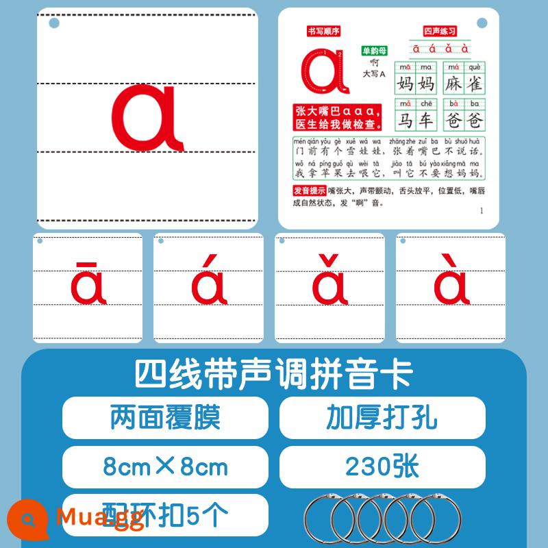Thẻ học chữ học sinh tiểu học phiên bản giáo dục nhân dân Đồng bộ hóa sách giáo khoa Trung Quốc lớp một tập một tập hai tập hai lớp hai từ mới - 230 thẻ bính âm bốn dòng và ba khung [dán hai mặt]