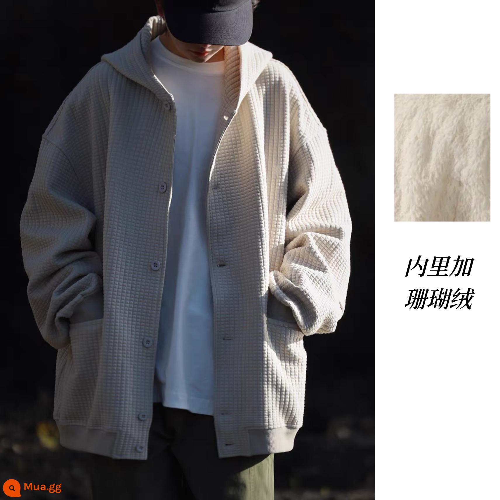 Nobodyknows Nhật Bản Bánh Trơn Màu Có Mũ Rời Cardigan Hợp Thời Trang Plus Áo Len Lông Cừu Áo Khoác Áo Khoác Cotton - Kaki nhẹ cộng với nhung