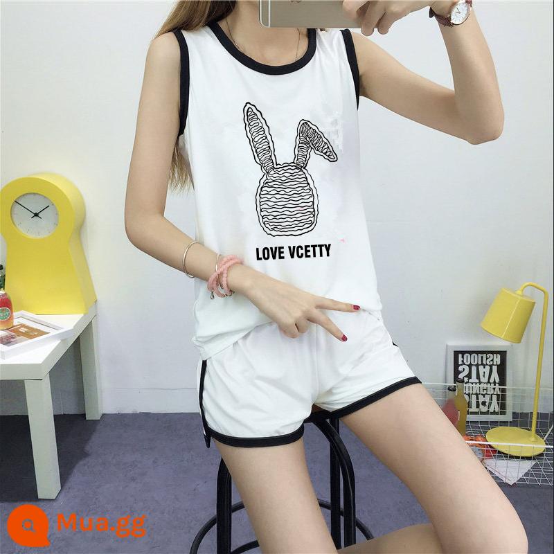 Bộ đồ thể thao thường ngày nữ không tay áo vest quần short chạy phù hợp với chất béo mm 2 bộ đồ mùa hè rộng kích thước lớn quần áo nữ - bộ đồ trắng TÌNH YÊU