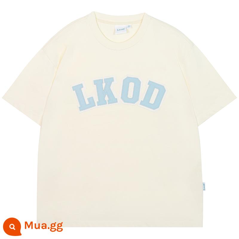 LK STORE LKOD 2023 Da Mới Nhãn Triều Thương Hiệu Cổ Tròn Quần Lót Cotton Nguyên Chất Tay Ngắn Áo Thun Mùa Hè - Quả mơ (chữ màu xanh)