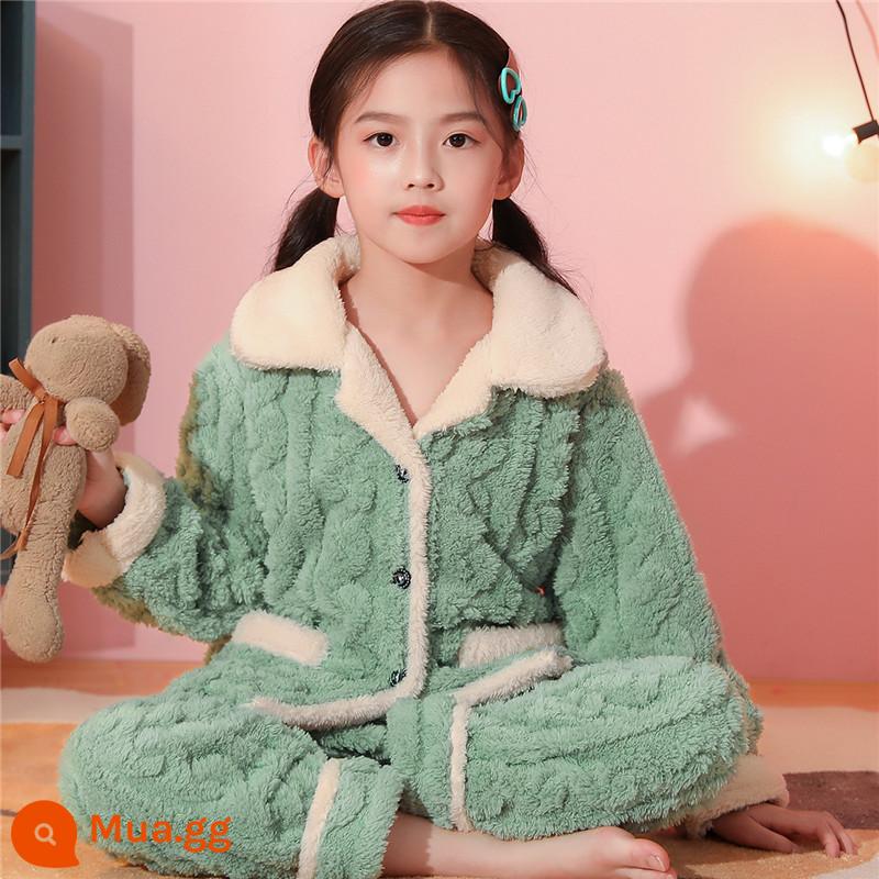 Bộ đồ ngủ trẻ em mùa đông Plus nhung dày bé trai mùa đông bé gái bé trai flannel bé gái san hô mặc nhà quần áo - Cô gái táo xanh THPJ