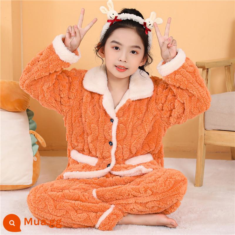 Bộ đồ ngủ trẻ em mùa đông Plus nhung dày bé trai mùa đông bé gái bé trai flannel bé gái san hô mặc nhà quần áo - THPJ màu cam nữ