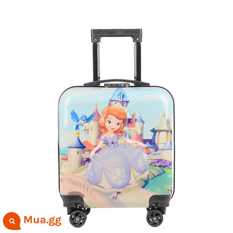 Xe đẩy trẻ em vali hoạt hình 18 inch có thể ngồi được Vali hành lý 20 inch có bánh xe đa năng cho nam và nữ 3D - sophia màu nhạt