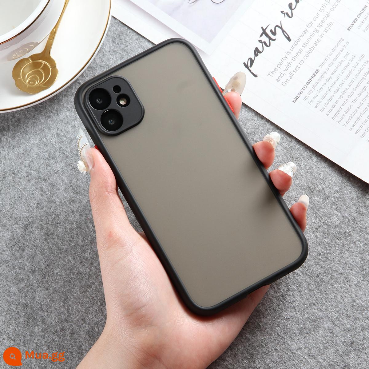 Khung tương phản màu đơn giản phù hợp với vỏ bảo vệ điện thoại di động iPhone11/12Pro Vỏ bảo vệ 14p XR trong suốt XS chống rơi 13 - Khung bảo vệ ống kính màu đen