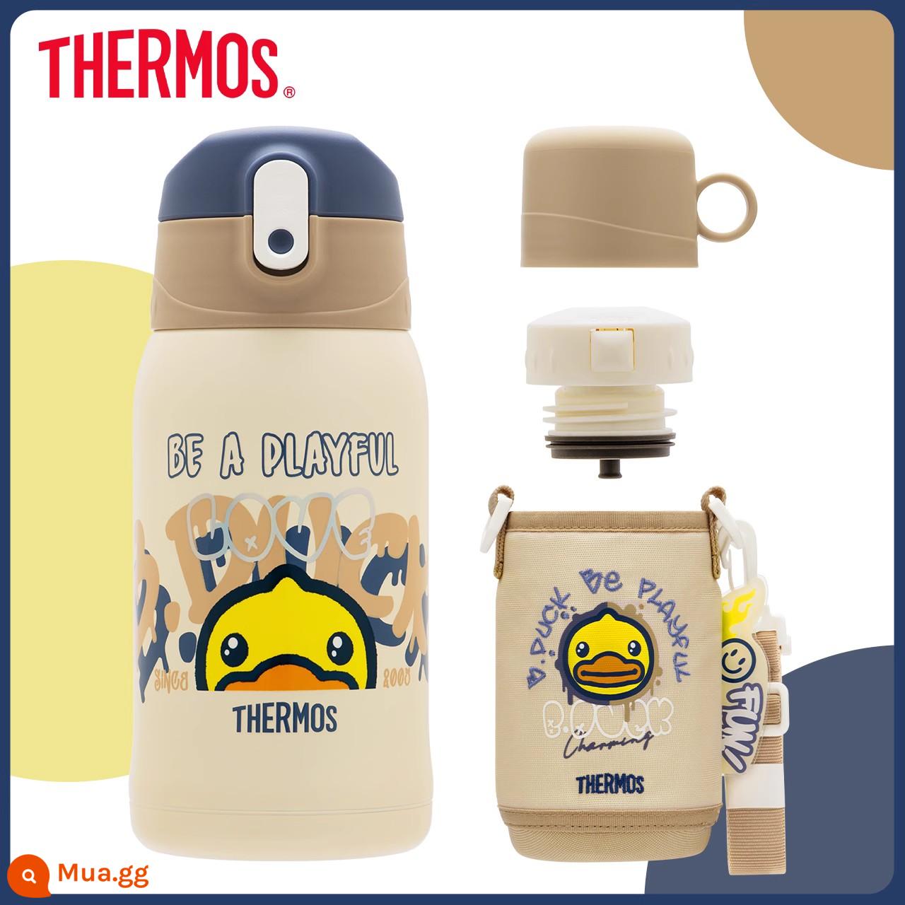 [Cửa hàng hàng đầu] Cốc cách nhiệt hai lớp Thermos trẻ em cốc ống hút cho bé cốc tập uống cốc nước dung tích lớn di động - Mô hình khớp B.duck (màu nâu)