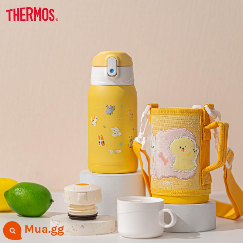 [Cửa hàng hàng đầu] Cốc cách nhiệt hai lớp Thermos trẻ em cốc ống hút cho bé cốc tập uống cốc nước dung tích lớn di động - Cuộc chiến chó mèo (màu vàng)