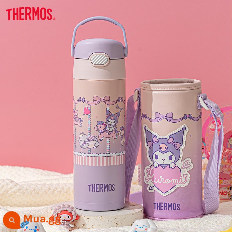 Bình giữ nhiệt hàng đầu của cửa hàng trẻ em sippy cup cốc nước cách nhiệt dành cho trường học cốc uống nước trực tiếp di động đặc biệt Kuromi - Màu hồng gạo ngọt ngào (500ml) có nắp cốc [Sippy Cup]