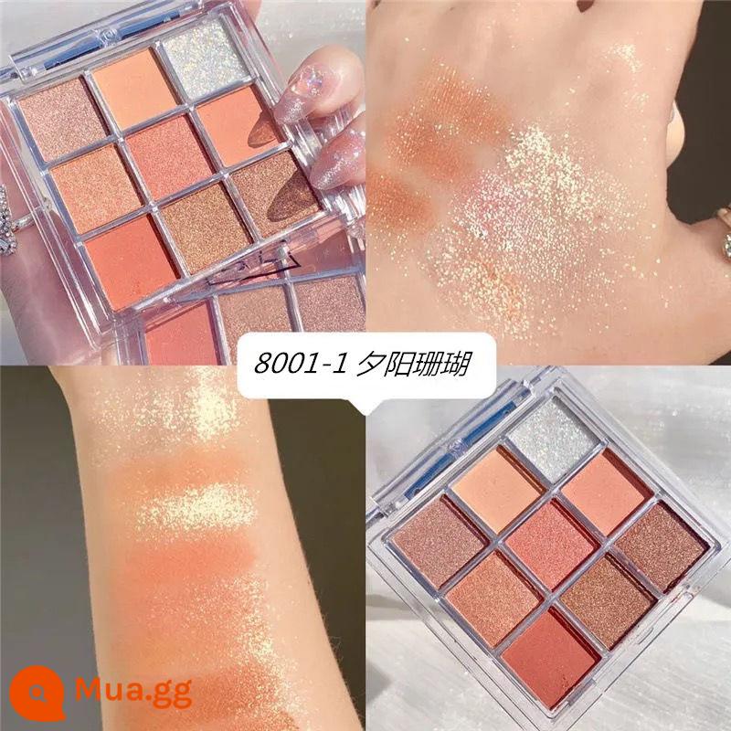 Bảng phấn mắt sô cô la Jiugongge Long lanh bột ngọc trai Matte Earth Color Pure Desire Trang điểm khỏa thân Parity Student Phấn mắt 9 màu - 01#Sunset Coral (tặng kèm phấn mắt)