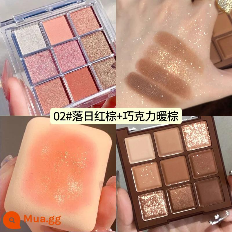 Bảng phấn mắt sô cô la Jiugongge Long lanh bột ngọc trai Matte Earth Color Pure Desire Trang điểm khỏa thân Parity Student Phấn mắt 9 màu - [2 hộp] 2# Nâu đỏ Sunset + Nâu sô-cô-la (tặng kèm thỏi phấn mắt)