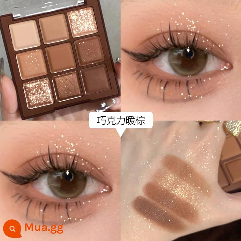 Bảng phấn mắt sô cô la Jiugongge Long lanh bột ngọc trai Matte Earth Color Pure Desire Trang điểm khỏa thân Parity Student Phấn mắt 9 màu - Màu nâu socola ấm (tặng kèm phấn mắt)