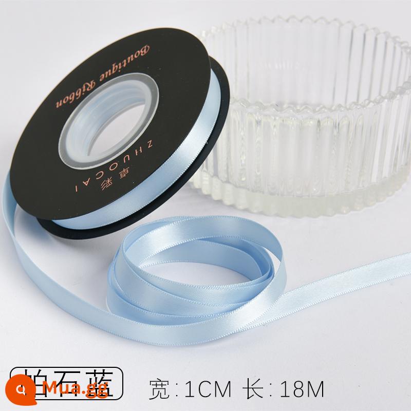 Zhuocai 1 cm hai mặt sợi polyester ruy băng bó hộp quà tặng bao bì nướng phụ kiện tóc bện tóc buộc tóc nơ - màu xanh da trời