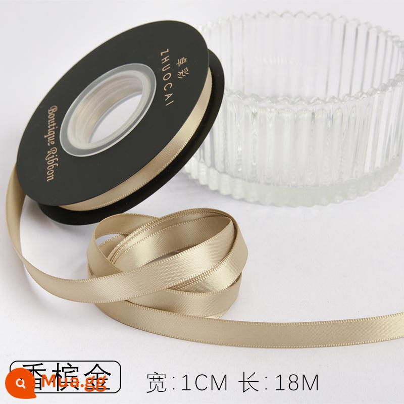 Zhuocai 1 cm hai mặt sợi polyester ruy băng bó hộp quà tặng bao bì nướng phụ kiện tóc bện tóc buộc tóc nơ - Rượu sâm banh