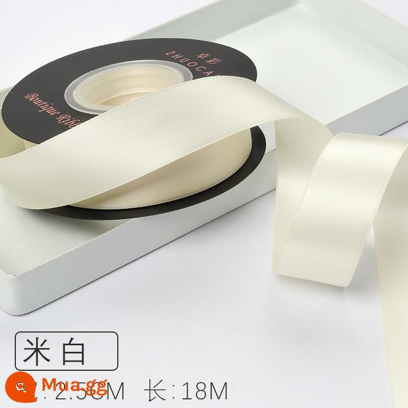 Zhuocai 2.5Cm 2 Mặt Sợi Polyester Với Phụ Kiện Tóc Hộp Quà Tặng Ruy Băng Chất Liệu Đóng Gói Bánh Ruy Băng Hoa Ruy Băng - màu trắng kem