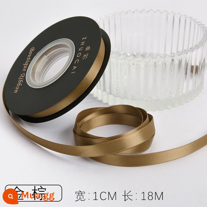 Zhuocai 1 cm hai mặt sợi polyester ruy băng bó hộp quà tặng bao bì nướng phụ kiện tóc bện tóc buộc tóc nơ - vàng nâu