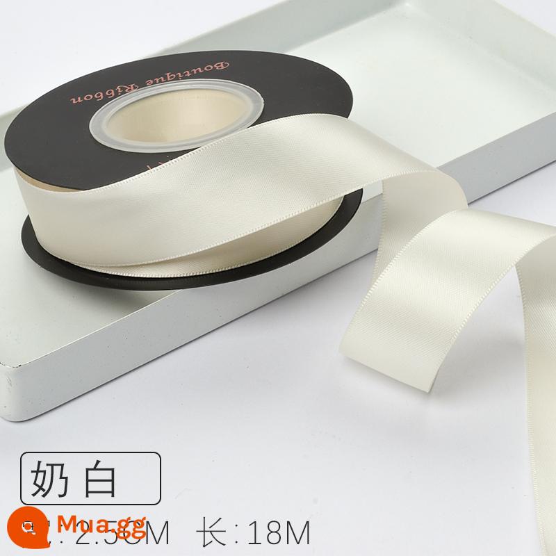 Zhuocai 2.5Cm 2 Mặt Sợi Polyester Với Phụ Kiện Tóc Hộp Quà Tặng Ruy Băng Chất Liệu Đóng Gói Bánh Ruy Băng Hoa Ruy Băng - trắng sữa