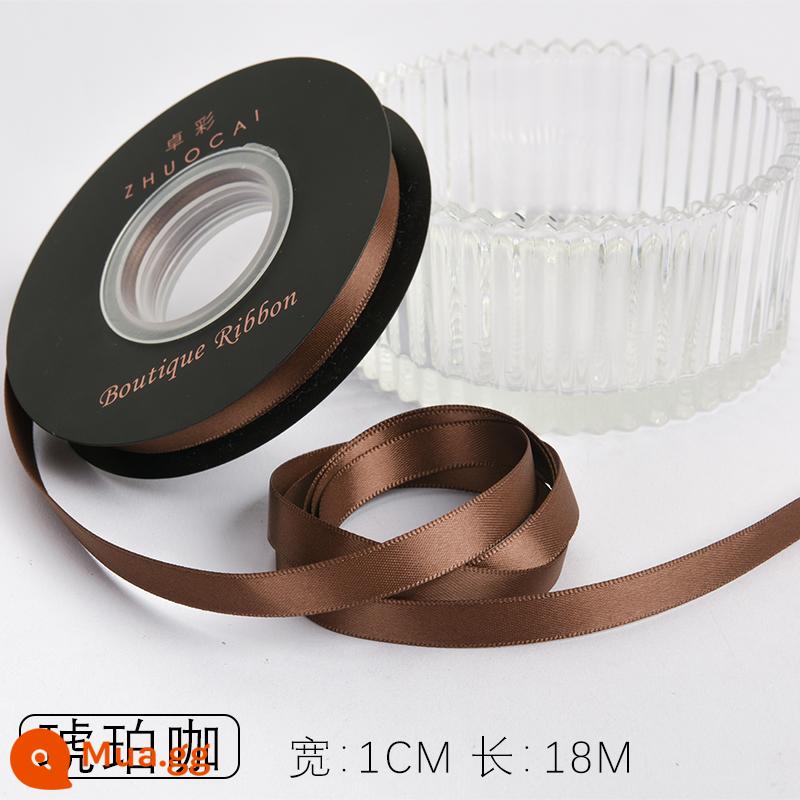 Zhuocai 1 cm hai mặt sợi polyester ruy băng bó hộp quà tặng bao bì nướng phụ kiện tóc bện tóc buộc tóc nơ - Cà phê hổ phách