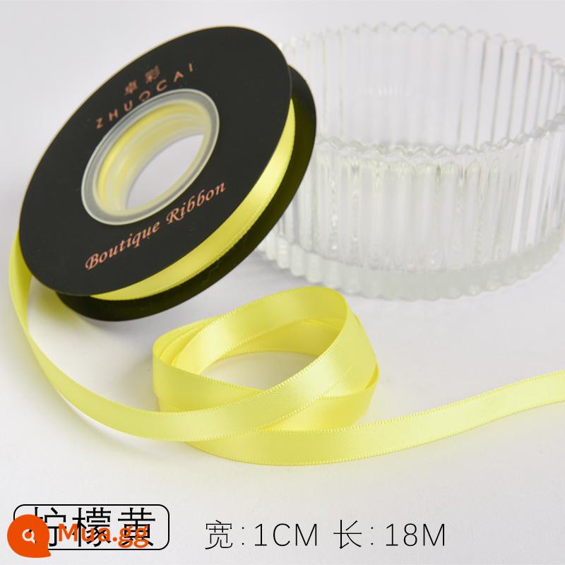 Zhuocai 1 cm hai mặt sợi polyester ruy băng bó hộp quà tặng bao bì nướng phụ kiện tóc bện tóc buộc tóc nơ - Màu vàng chanh