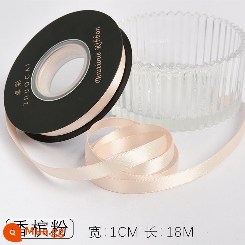 Zhuocai 1 cm hai mặt sợi polyester ruy băng bó hộp quà tặng bao bì nướng phụ kiện tóc bện tóc buộc tóc nơ - bột sâm panh