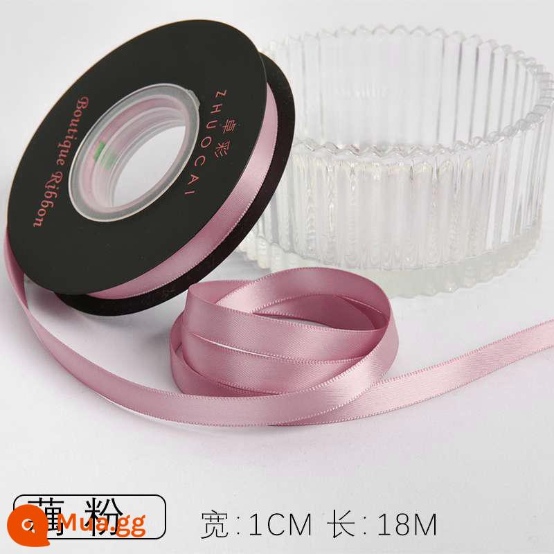 Zhuocai 1 cm hai mặt sợi polyester ruy băng bó hộp quà tặng bao bì nướng phụ kiện tóc bện tóc buộc tóc nơ - Tinh bột sen