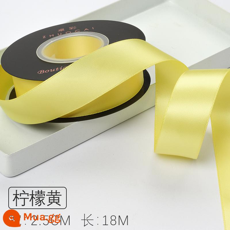 Zhuocai 2.5Cm 2 Mặt Sợi Polyester Với Phụ Kiện Tóc Hộp Quà Tặng Ruy Băng Chất Liệu Đóng Gói Bánh Ruy Băng Hoa Ruy Băng - Màu vàng chanh