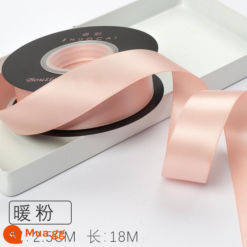 Zhuocai 2.5Cm 2 Mặt Sợi Polyester Với Phụ Kiện Tóc Hộp Quà Tặng Ruy Băng Chất Liệu Đóng Gói Bánh Ruy Băng Hoa Ruy Băng - màu hồng ấm áp