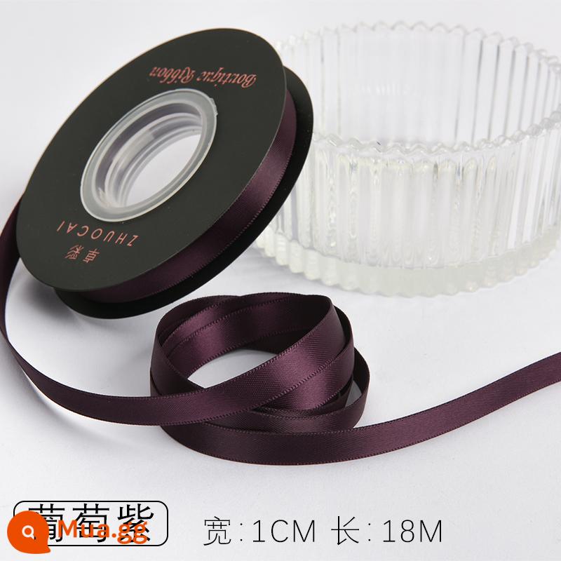 Zhuocai 1 cm hai mặt sợi polyester ruy băng bó hộp quà tặng bao bì nướng phụ kiện tóc bện tóc buộc tóc nơ - nho tím