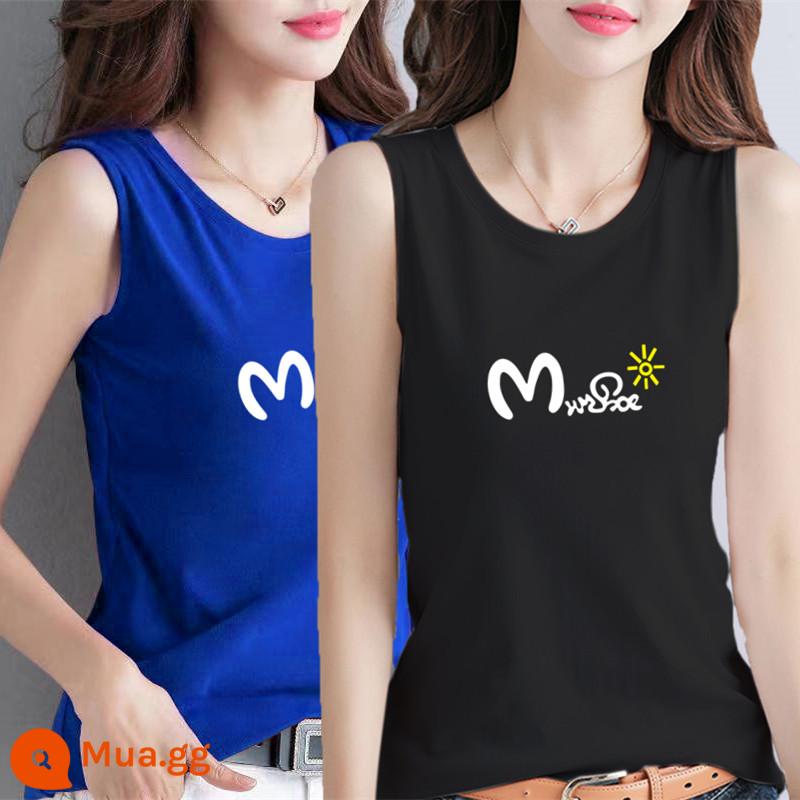 100% cotton áo khoác mùa hè của phụ nữ áo khoác ngoài kích thước lớn rời che bụng màu trắng treo phù hợp với áo không tay thích hợp - Chữ M màu xanh + chữ M màu đen