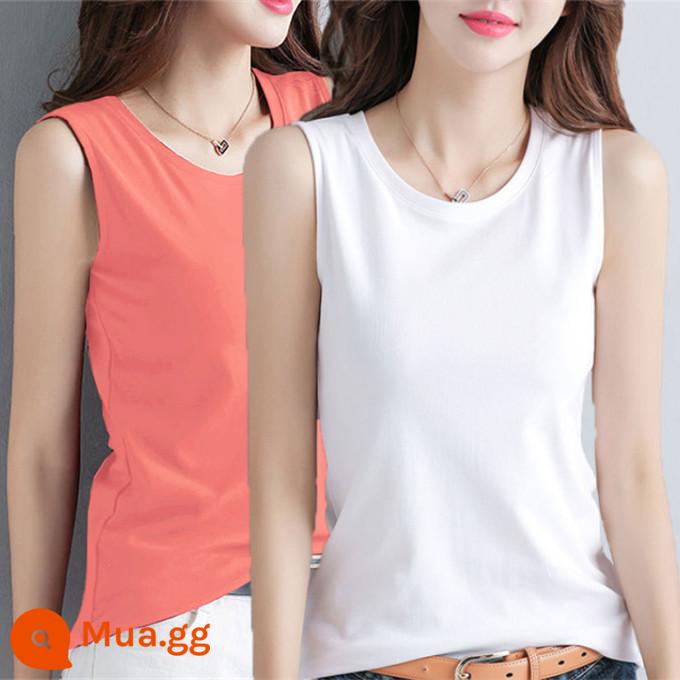 100% cotton áo khoác mùa hè của phụ nữ áo khoác ngoài kích thước lớn rời che bụng màu trắng treo phù hợp với áo không tay thích hợp - Màu cam + trắng