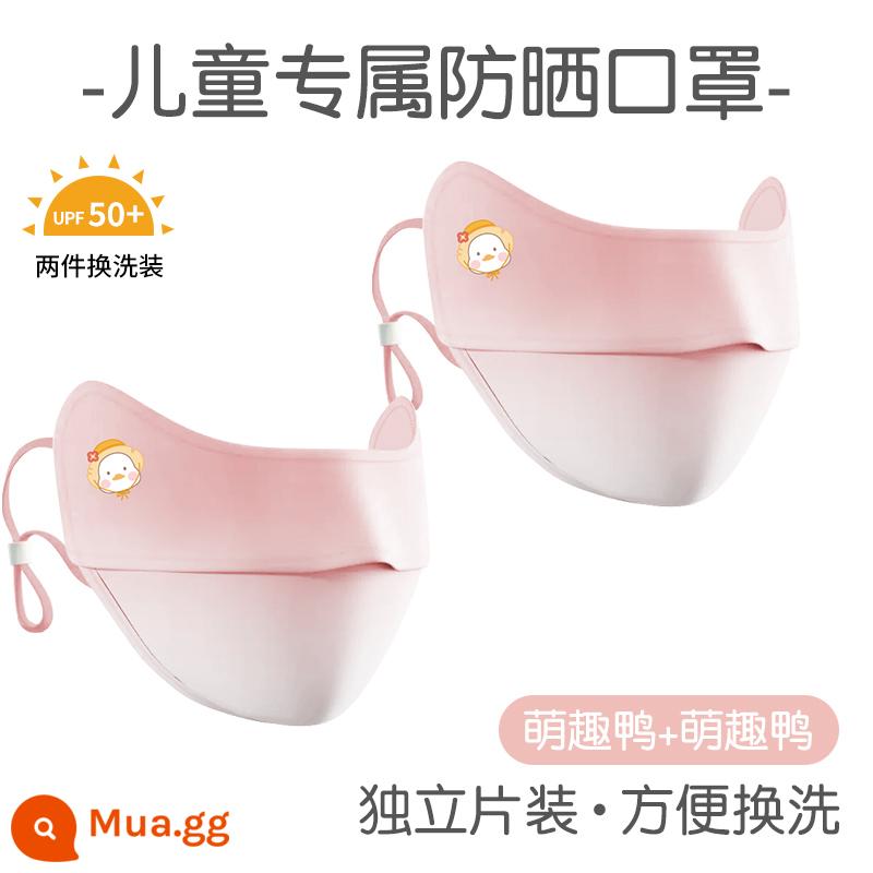 Khẩu trang chống nắng trẻ em chống tia UV che cả mặt băng lụa che nắng cho bé gái từ 8 đến 12 tuổi - Bộ quần áo hai mảnh [Vịt dễ thương] chống nắng và bảo vệ mắt UPF50+