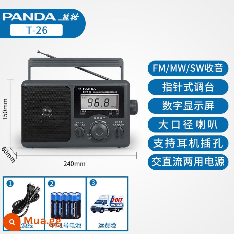 Panda T-16 Full Band Radio di động Đài - Model màn hình kỹ thuật số màu đen [bao gồm dây nguồn] + 4 pin