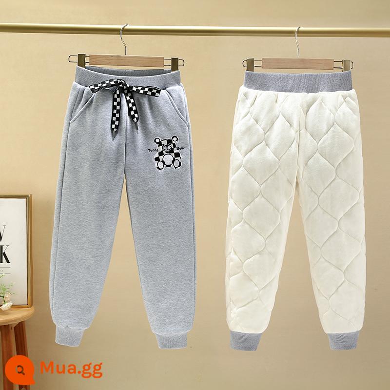 Quần áo trẻ em cotton quần bé gái mùa đông dày chần bông cộng với quần nhung thể thao áo khoác ngoài cho bé gái trung và lớn một chiếc quần ấm áp mùa đông - gấu xám