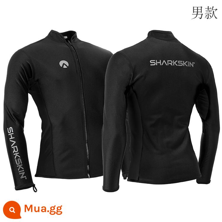 Sharkskin Chillproof Full Zip Long -sleeved Front Zipper Suncreen Lặn quần áo nam và nữ ấm - Áo đen nam