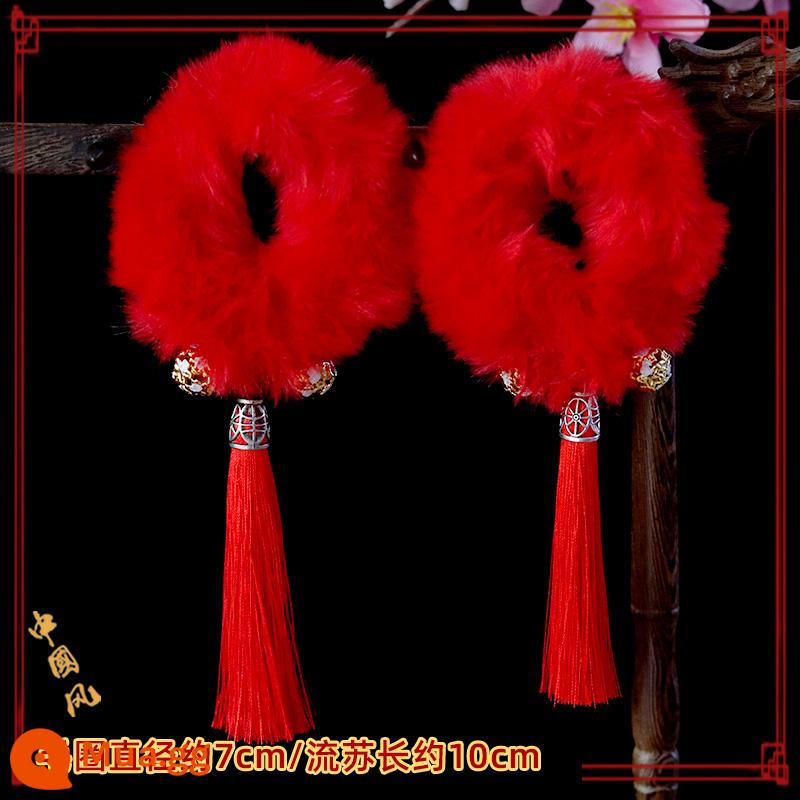 Mũ trùm đầu năm mới cho trẻ em Hanfu màu đỏ cổ sang trọng vòng tóc bé gái bé gái lễ hội chúc mừng năm mới phụ kiện tóc - cặp chuông đỏ