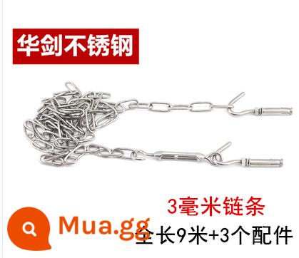 Thép không gỉ 304 chuỗi vòng dài DIN766 vòng ngắn cầm tay cần cẩu nâng dây chuyền sấy quần áo lan can xích đu dây xích sắt - Dây chuyền M3 xanh 9 mét + 3 phụ kiện