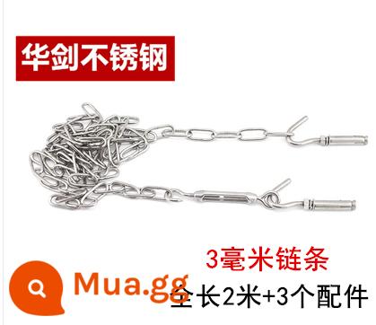 Thép không gỉ 304 chuỗi vòng dài DIN766 vòng ngắn cầm tay cần cẩu nâng dây chuyền sấy quần áo lan can xích đu dây xích sắt - Dây xích Cyan M3 2 mét + 3 phụ kiện