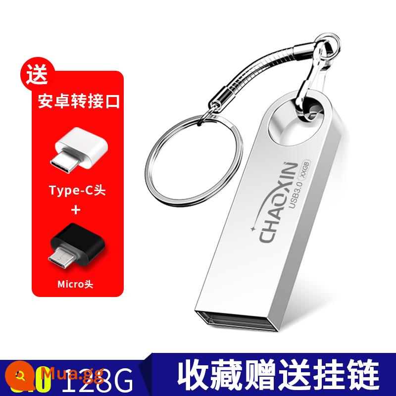 32g USB chính hãng ổ đĩa bút tùy chỉnh ổ đĩa bút chính thức flagship store 16g kích thước ô tô dung lượng điện thoại di động máy tính sử dụng kép tốc độ cao 8 - 3.0 128/G bạc [gửi đầu nối đôi loại-C+mirco]