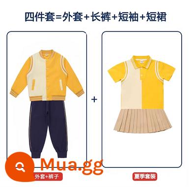 Trường tiểu học Dịch vụ học sinh Dịch vụ Quần áo mùa thu Đồng phục bóng chày Summer Suit Mẫu giáo Dịch vụ vườn ba bộ đồng phục mùa xuân và mùa thu lớp một - Bộ vest nữ bốn mảnh màu vàng