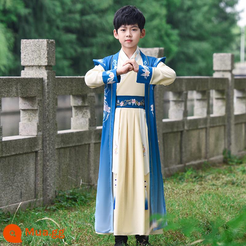 Hanfu nam 2023 mùa xuân mới và mùa hè cao cấp dành cho trẻ em nghiên cứu Trung Quốc thiếu gia trang phục biểu diễn trang phục cổ trang Tang phù hợp với phong cách Trung Quốc siêu cổ tích - màu xanh da trời