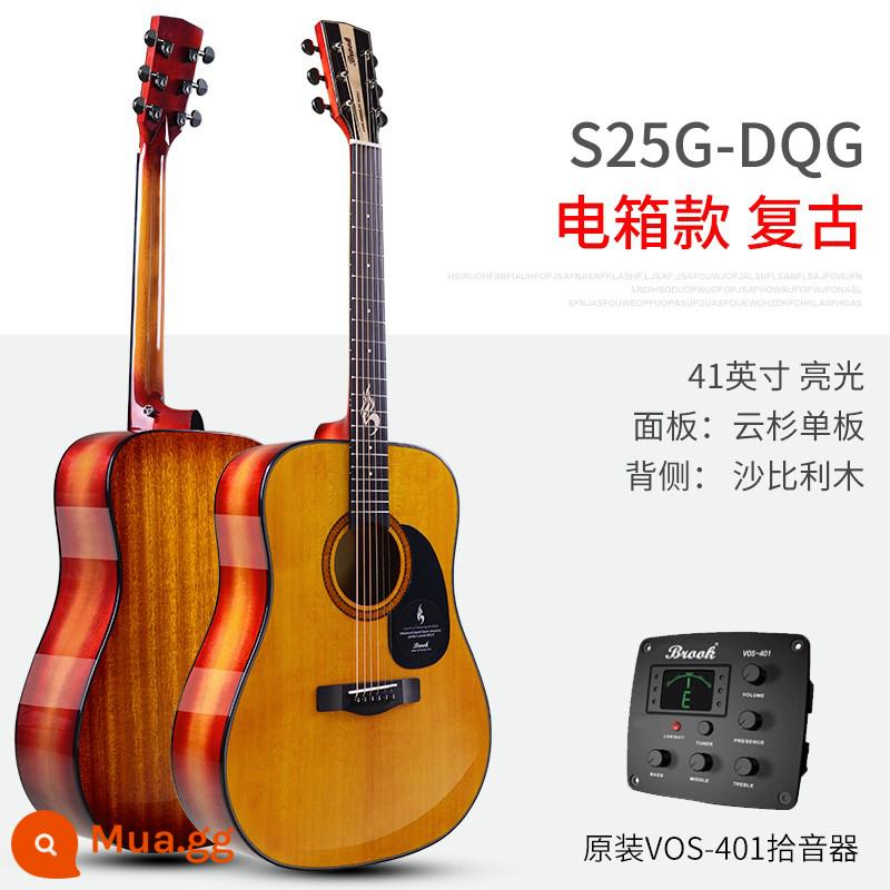 Soái hạm chính thức Brook Bruco guitar S25 nam và nữ 36/41 inch dân gian mới bắt đầu bề mặt veneer - [Mẫu nâng cấp 2023] Các góc bo tròn 41 inch màu cổ điển (mẫu hộp điện)